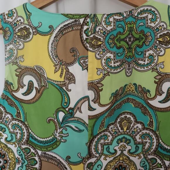 Sunny Leigh Linen Sheath Women Sz 16 Floral GreenYellowBlue Midi Sleeveless - Picture 7 of 16